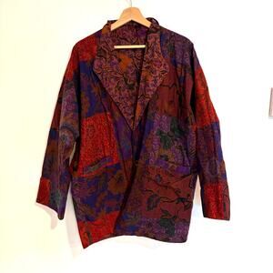 Vtg Patchwork Reversible Oversized Jacket Mens XL Unique Artsy Festival